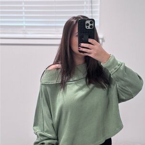 Free people Green Off-Shoulder Sweater